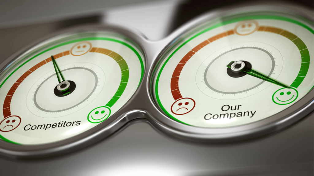Performance dashboard showing a company outperforming competitors, symbolizing strategic sales advantage and competitive positioning. 